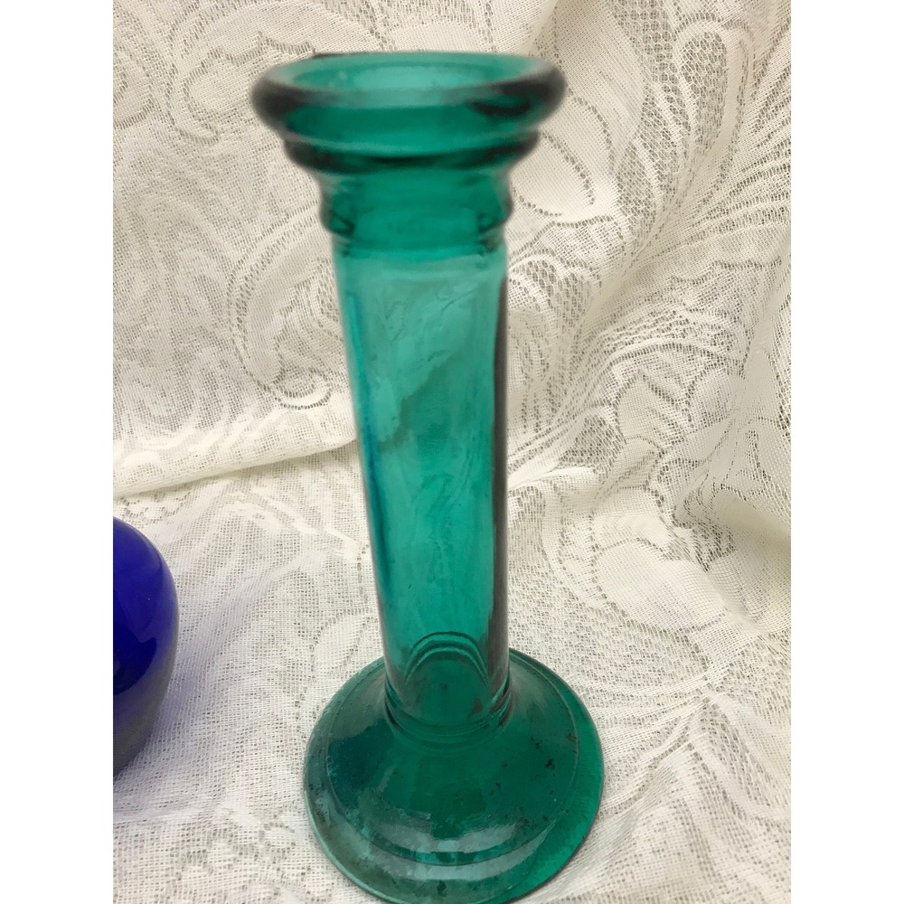Vintage Curated Glass Vase Set: Cobalt, Teal, and Clear - Wedding Centerpiece #6 - Picture 4 of 9